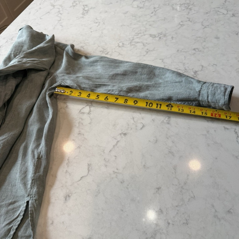 Lands End 100% Linen Utility Button Up Shirt S(6-8) Dark Sage Roll Tab Sleeve - Picture 6 of 6